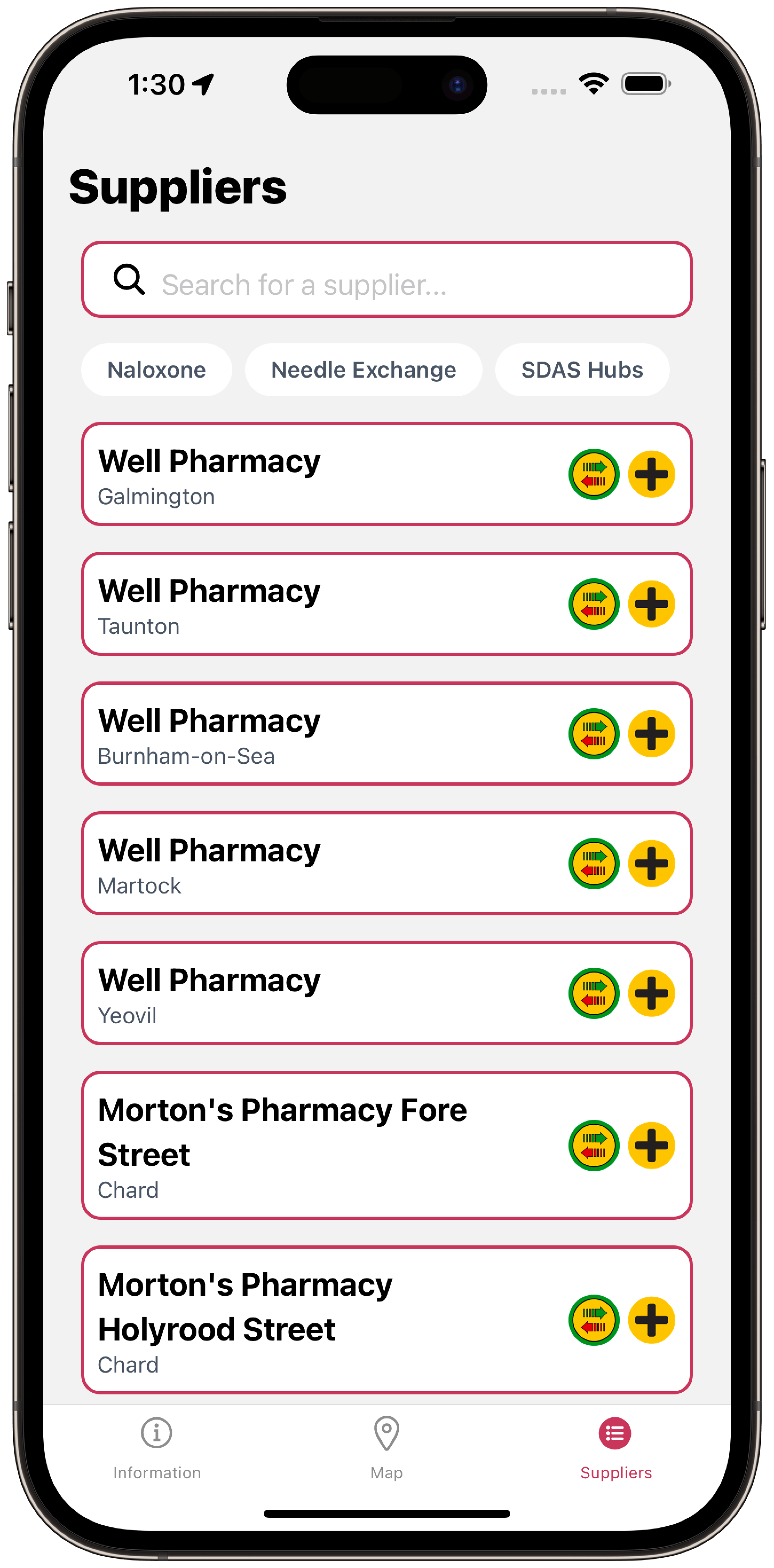 Carry Naloxone — list of nearby suppliers