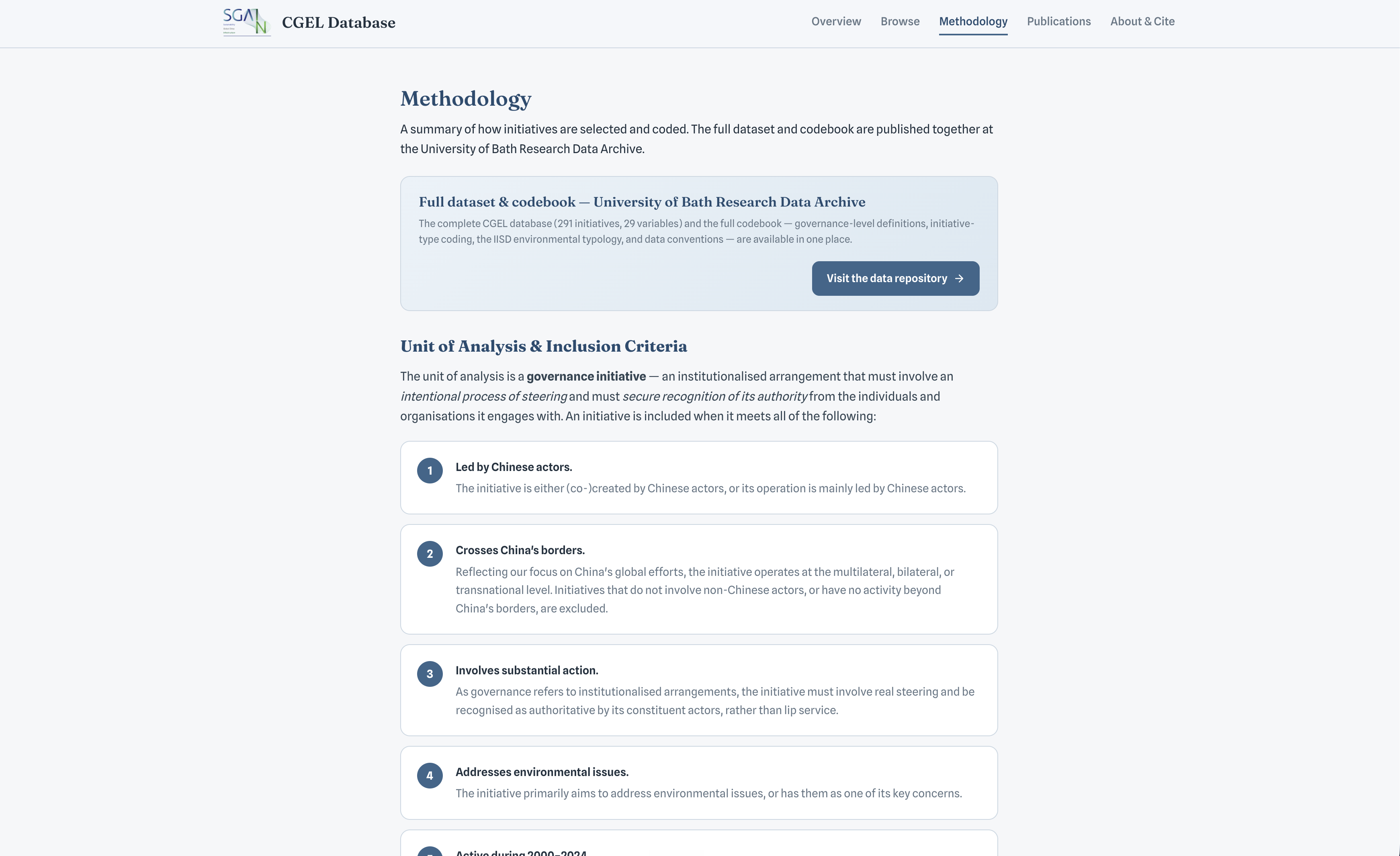 China's Global Environmental Leadership Database - methodology view